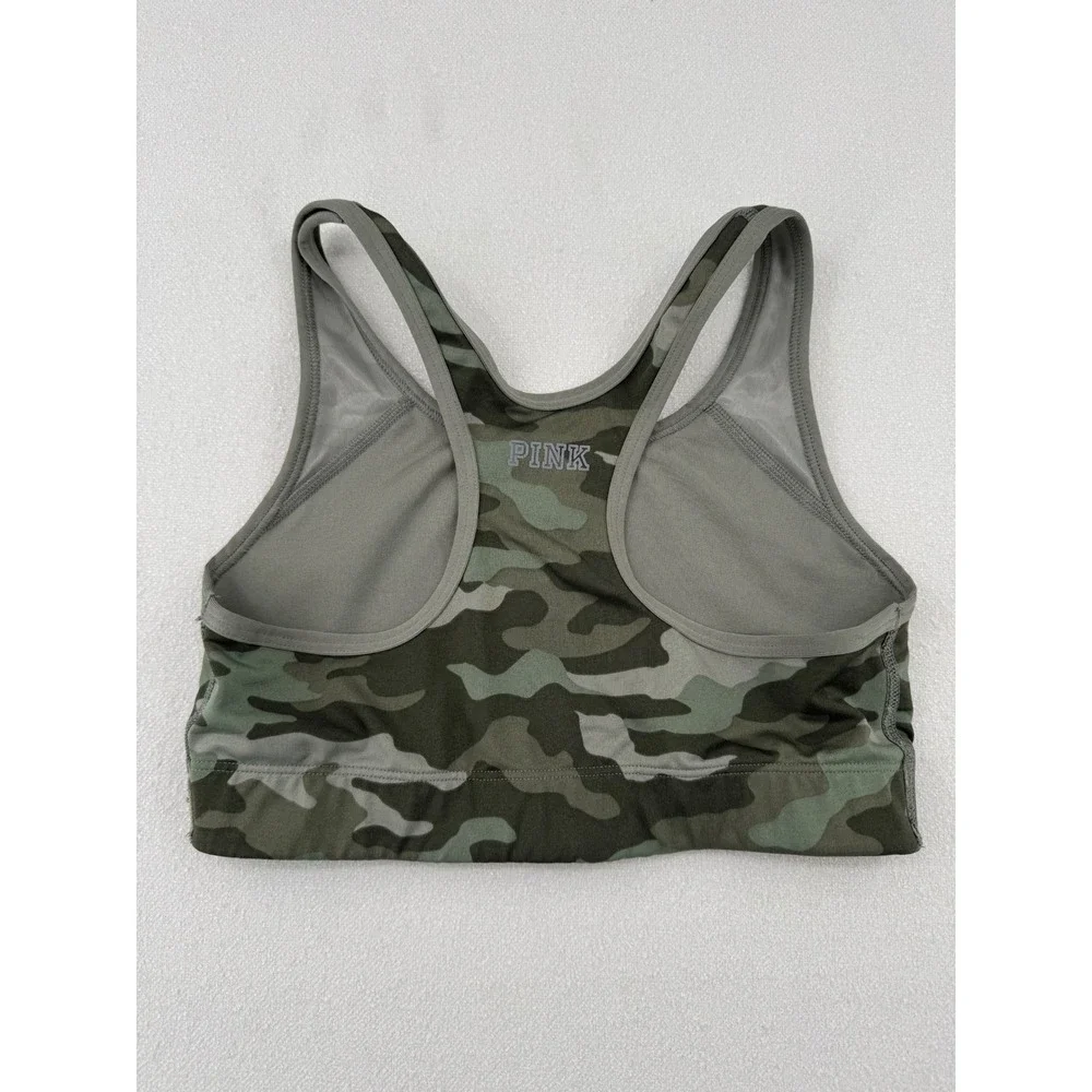 Victoria's Secret PINK Ultimate Unlined Sports Bra Green‎ Camo Racerback Medium